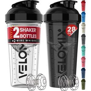-2 Pack- 28 oz Protein Shaker Bottles for Protein Mixes - 2x Wire Whisk | Leak
